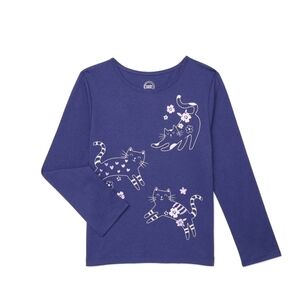 Kids Long-Sleeve Cat Graphic Tee - Purple